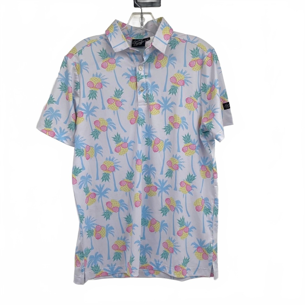 Sunday Swagger Pineapple Polo Shirt | White/Blue, Men’s S